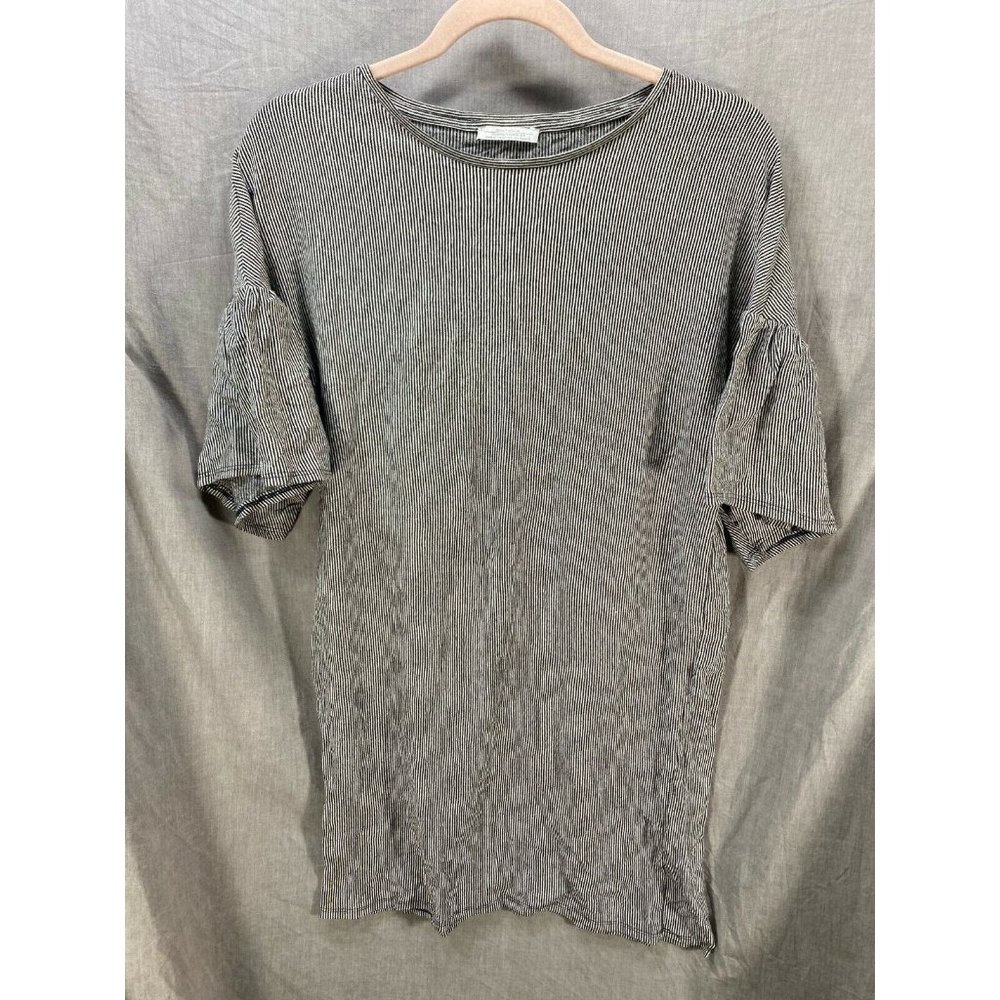 Zara Dress Women Small Black White Striped Short Sleeve Pull Over Pencil Ladies.